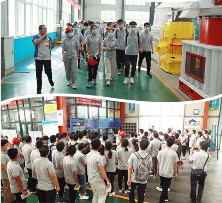 同学们进入颗粒机产品展厅与精益化生产车间